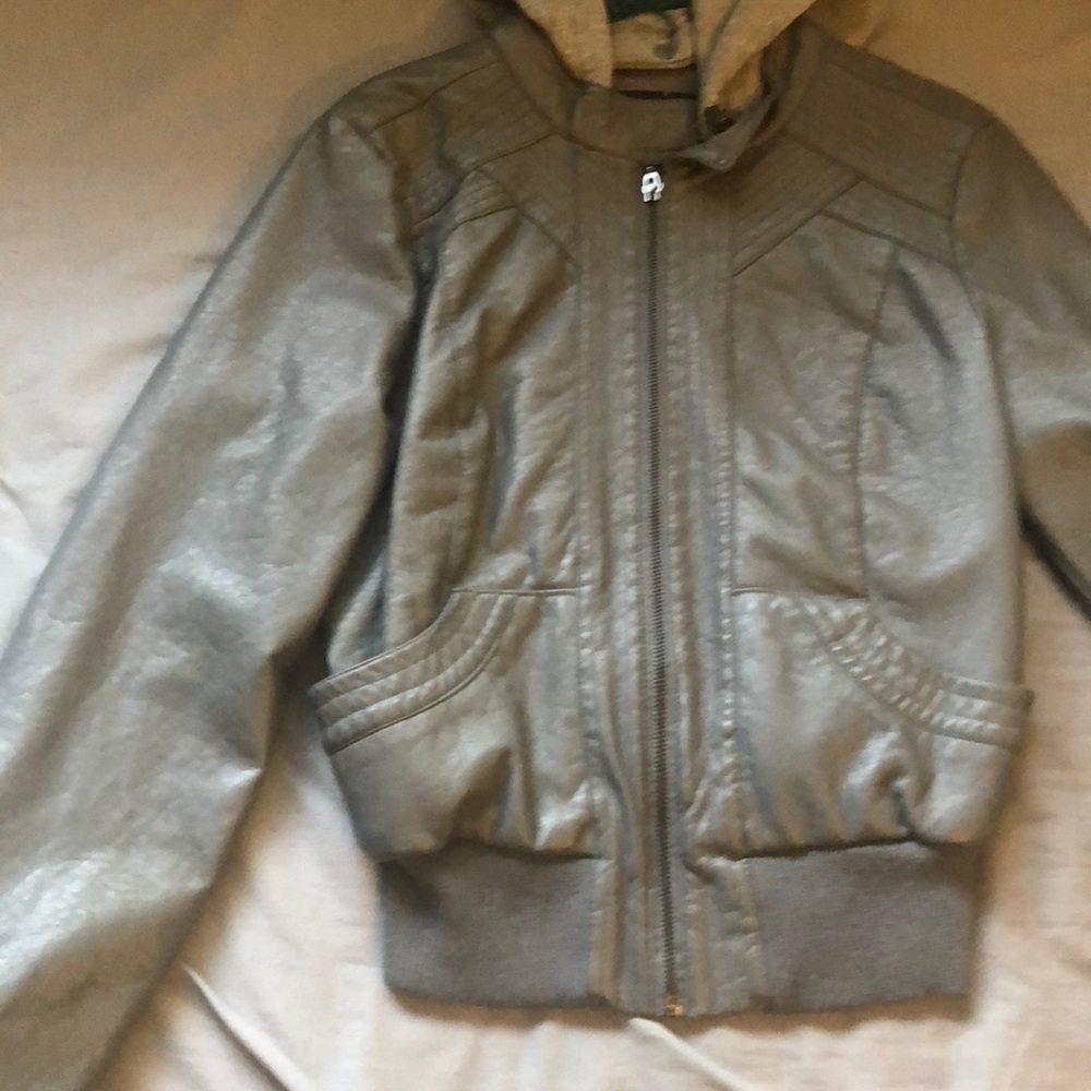 Leather jacket with hood